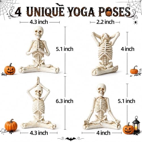 Halloween Yoga Skeletons Statue Set of 4 Skull Figurines Decorations Decor