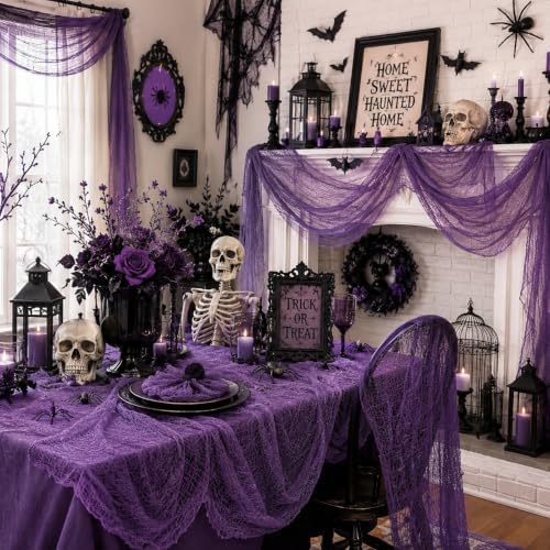 5 Pcs Purple Halloween Gauze Creepy Cloth Fabric Tapestry Decor Decorations