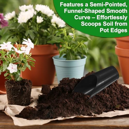 M METERXITY 6-Pack Bonsai Soil Scoops, Plastic Garden Soil Scoops Bucket Shovel Potting Scoopers for Transplanting/Flower Planting/Plant Succulent, Colorful Small Gardening Tools [Black]
