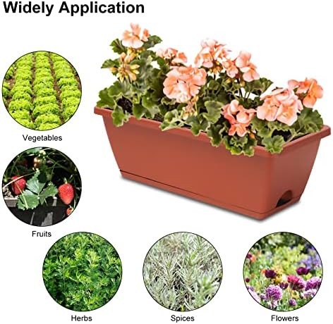 Window Box Planter, 6 Pcs 17" Flower Rectangle Planters Boxes Outdoor, Red