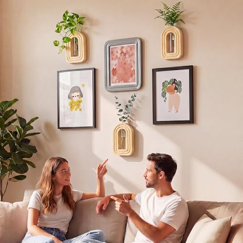 Capoda 3 Pack Wood Wall Vase, Arch Wall Propagation Station, Natural Wood