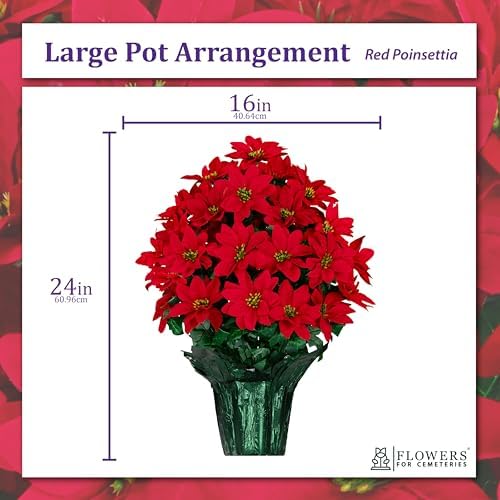 Sympathy Silks Rubys Silk Flowers - 24" Artificial Red Poinsettia Flower Bouquet – 5 lbs Weighted Pot – 24" Tall and 18" Wide – Perfect Size for Christmas Decor, Home, Office, or Memorial
