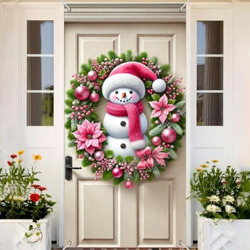 BlissYard Christmas Door Cover Santa Pink 35x71 Inch Polyester