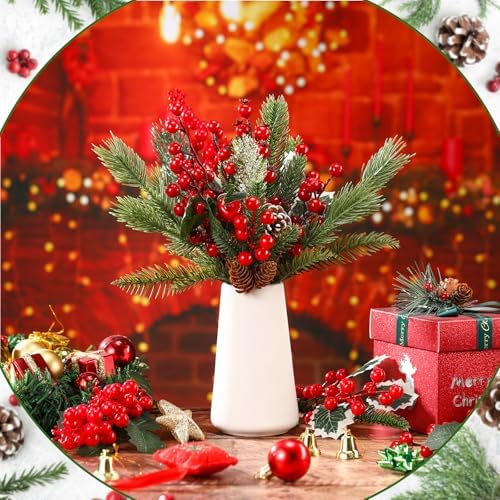 16 Pcs Artificial Christmas Pine Cones Picks, Classic Natural Style