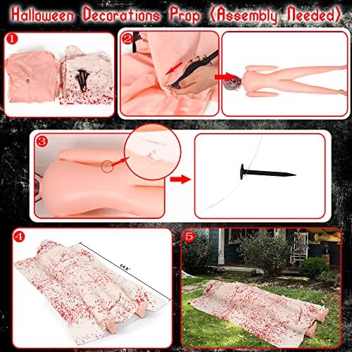 5.4ft Halloween Decorations Outdoor Props - Scary Hallowmas Back from The Grave Dead Victim Prop for Haunted House Party Decor(Assembly Needed) Red