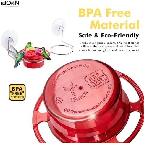 iBorn Window Hummingbird Feeder Hummingbird Feeder with Strong Suction Cup Mini Humming Bird Feeders for Outdoors, Bee-Proof Feeding Ports & Stainless Steel Base, 3oz, 2 Set, 2025 New