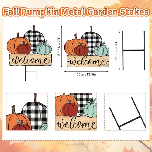JarThenaAMCS Fall Pumpkin Metal Garden Stakes Farmhouse Rustic Pumpkin Decorative Lawn Sign Autumn Harvest Welcome Yard Sign for Thanksgiving Home Outside Lawn Porch Decor
