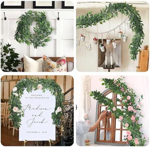 RECUTMS Artificial Silk Willow Leaves Vine 2Pc Italian Ruscus Garland 6.2FT