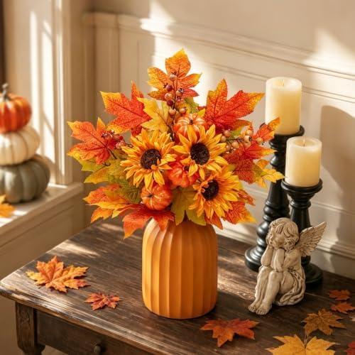 Fall Flowers Artificial for Decorations, Sunflower Pumpkin Faux Flowers