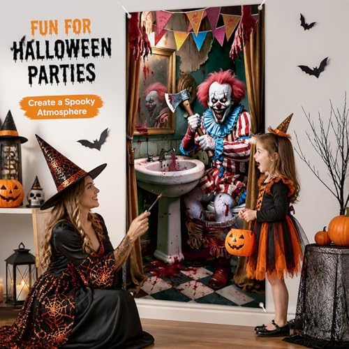 Halloween Garage Door Decoration, 70.9 x 35.4 Inch Bloody Clown Cover
