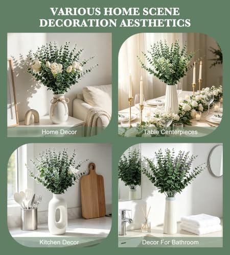 30pcs Artificial Eucalyptus Stems Eucalyptus Leaves,Fake Eucalyptus Plants