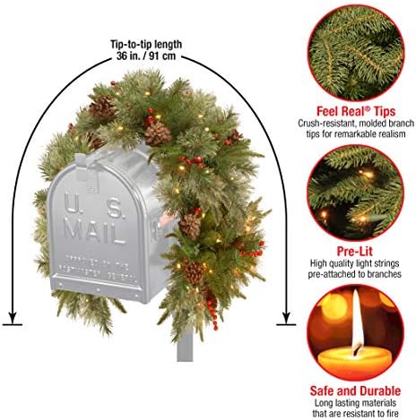 National Tree Company 36in Pre-Lit Colonial Fir Christmas Mailbox Swag