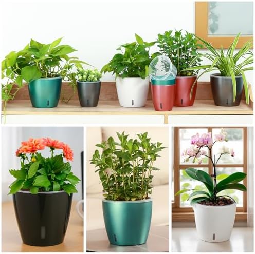Self-Watering Pots for Indoor Plants, 8-Pack 6.7'' Self Watering Planter with Drainage Holes, Small African Violet Pots with Water Indicator, Clear Wick Pot, White
