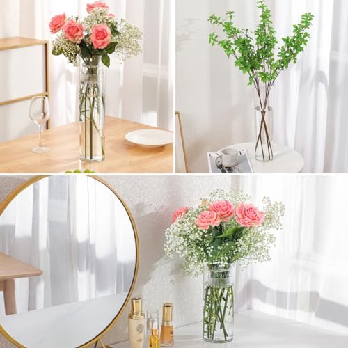 3 Large Acrylic Clear Cylinder Vase Set Unbreakable Plastic Vases