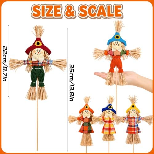 10 Pcs Halloween Scarecrow Decor, 13.8 Inch Scarecrows on Sticks for Garden
