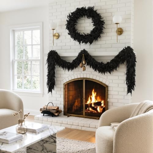2PCS 9FT Halloween Cedar Garland, Black Real Touch Christmas Decorations