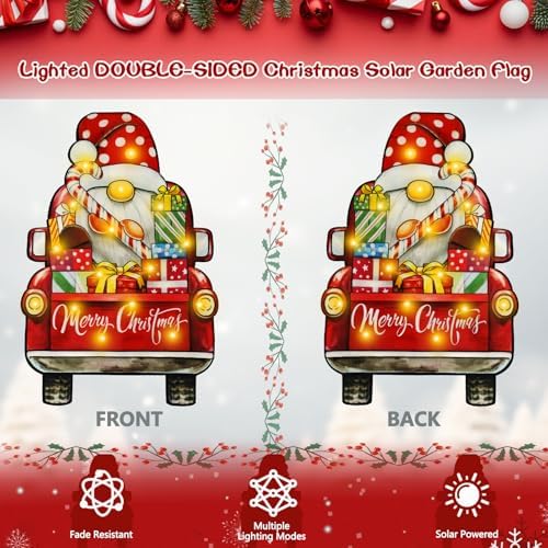 28x40 Solar Christmas Dwarf Garden Flag, Outdoor Decor
