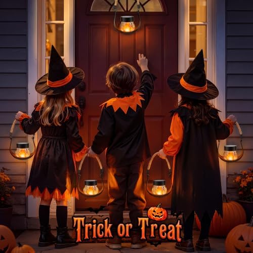 Halloween Solar Pumpkin Lantern with Flickering Flame, 2 Pack Rechargeable