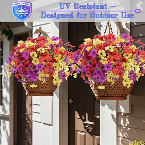 Geegoods Artificial Flowers for Outdoors, 12 Bundles Yellow Purple Red