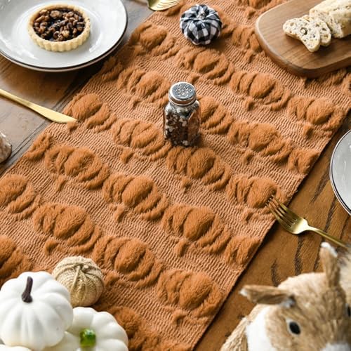 Artoid Mode Caramel Soft Faux Fur Pumpkins Fall Table Runner 13x72 Inch