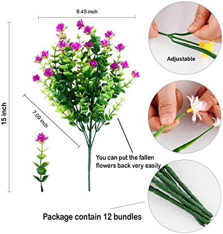 AXYLEX Artificial Flowers for Outdoors, 12 Bundles Fake Plants (Magenta)