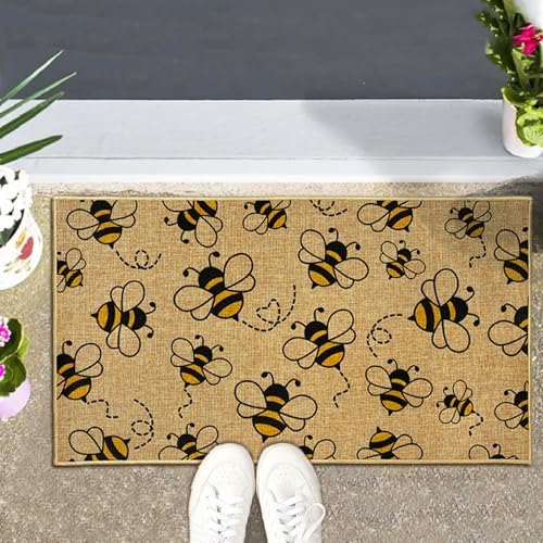 Bee Doormat Outdoor Entrance Funny Front Door Mat Welcome Bee Outside Rug