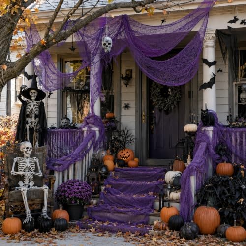 5 Pcs Purple Halloween Gauze Creepy Cloth Fabric Tapestry Decor Decorations