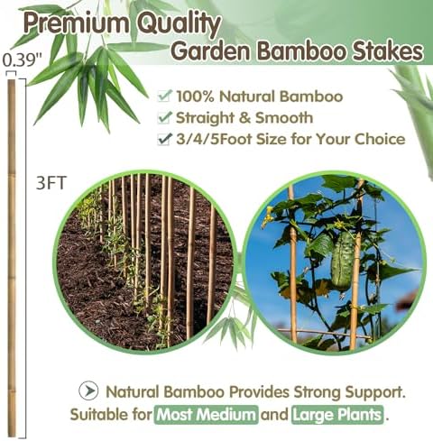 Bamboo Stakes,3FT Natural Bamboo Garden Stakes,BOVITRO 25Pcs Plant Stakes