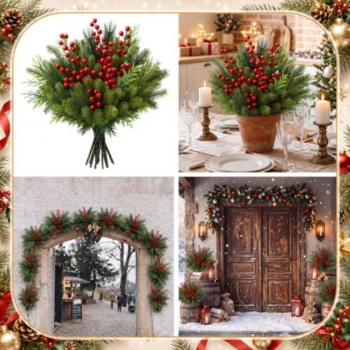 Suncalla 24 Pcs Artificial Christmas Flowers for Outdoors Winter, Fresh