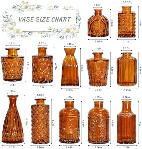 SUPMIND Glass Bud Vases Set of 12, Small Dark Brown Flower Vases in Bulk