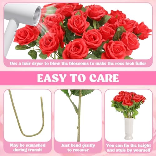 36 Pcs Silk Red Rose Bouquet Bridal Artificial Flowers