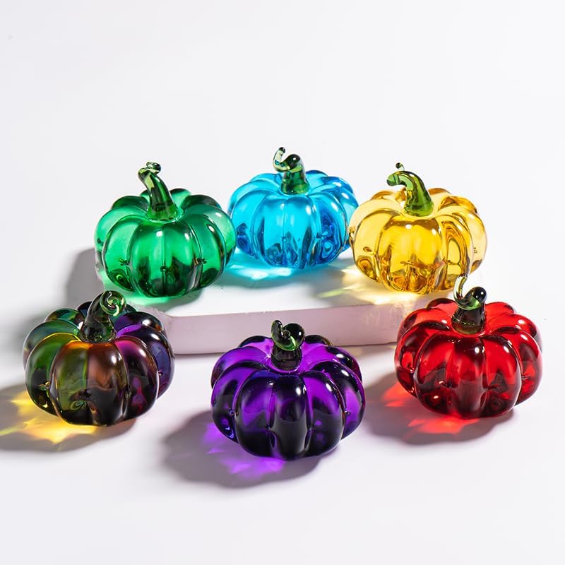 6 Pcs Mini Blown Glass Pumpkin Figurines Thanksgiving Fall Halloween Decor