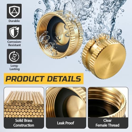 Shimeyao 6 Pack 3/4" Brass Garden Hose End Caps with Washers