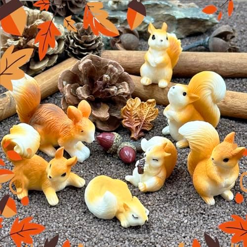 Miniature Squirrel Figurine, 21Pcs Mini Resin Squirrel Figures,Tiny Fall Forest Animals Figurines Fairy Garden Accessories for Outdoor Landscape Garden Lawn Pot DIY Cake Decorations