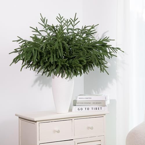 GIAUMA 6PCS Artificial Norfolk Pine Branches - 30 Inch Faux Christmas Greenery Stems Fake Cedar Pine Picks for Vase DIY Crafts Garland Wreath Accessories Xmas Indoor Outdoor Home Decorations