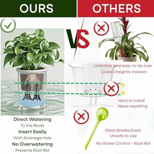 GreenShip Self Watering Spikes 4 Pack, Plant Waterer with Wicking Rope （S