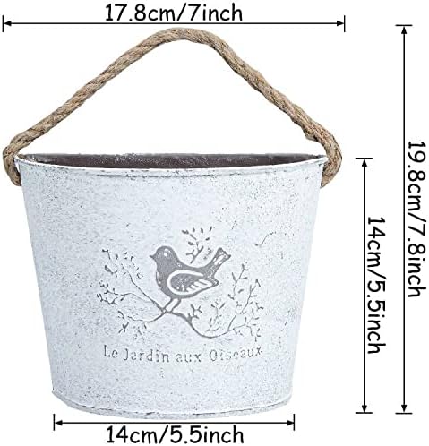XONOR 4Pcs Galvanized Metal Wall Planter- Wall Hanging Bucket Vintage Rustic Flowers Vase Planter Holder with Rope for