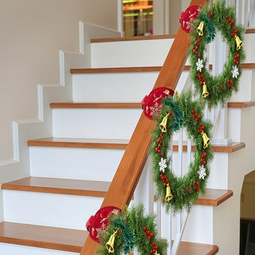 8 Pcs Railing Protection Christmas Garland Ties, Red Decorative Banister Garlands Hanger, Adjustable Banister Protective Padded Faux Pine Stems Garland Ties for Staircase Wreath Home Holiday Decor