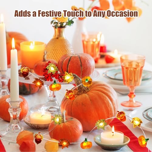 Fall Decor Lights 10Ft 30 LEDs Thanksgiving Decoration Battery Operated Acorn 3D Pumpkin Maple Leaf String Lights Fall Lights for Home Autumn Garland Harvest Halloween Party Christmas