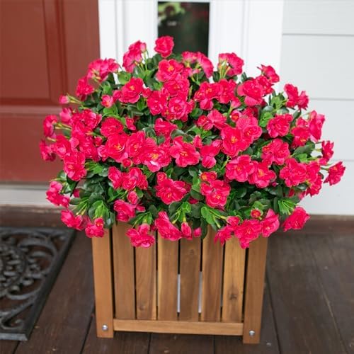 Ivydale Artificial Fake Camellia Flowers Plants for Outdoor Outside Spring Decoration, Faux Silk Hotpink Camellias UV Resistant Look Real for Planter Porch Patio Garden Yard, 3 Large Bundles