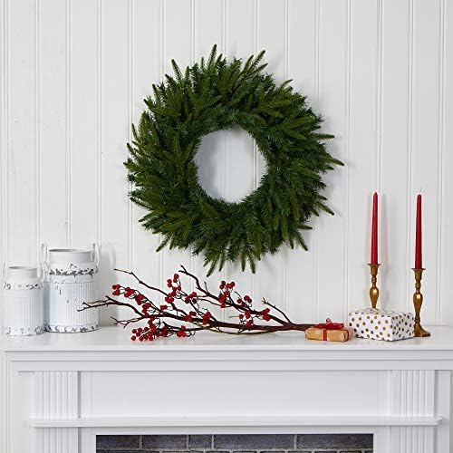 Nearly Natural 24 in Artificial Long Pine Wreath with 35 Clear LED Lights