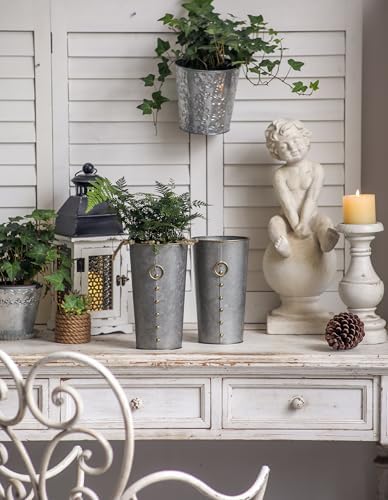SOFE Galvanized Bucket Metal Vases Set of 2, Rustic Floral Buckets 10" Tall