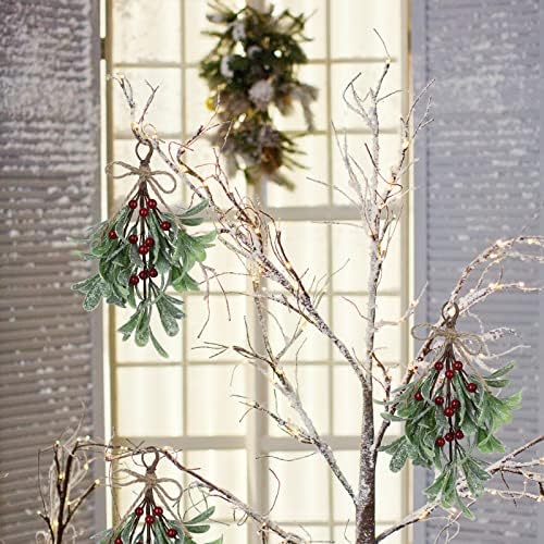 Artificial Mistletoe Picks, 9.1inch Christmas Decoration With White Berries, Floral Stems, Hanging Ornament for Home Wedding Decor