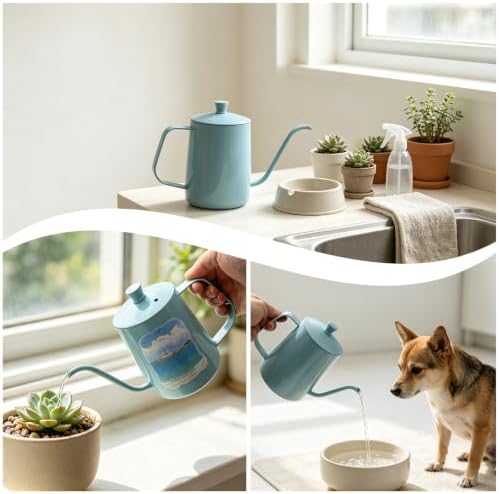 OFFIDIX Watering Can Indoor Set Blue Small Metal Water Can and Spray Bottle