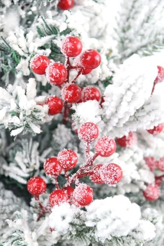 Feitore 30 Pack Snow Frosted Red Berry Stems 8.9" Holly Frosted Berry Picks Snowy Artificial Red Berries for Christmas Tree Filler Picks and Sprays Holiday DIY Crafts Christmas Decor