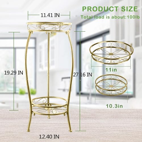 MOCORY Plant Stand Indoor Outdoor,2 Tier 27.1" Tall Metal Plant Stands,Gold