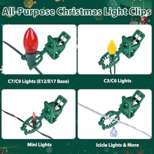 100 Pack C7 C9 Christmas Light Spring Clips, Heavy Duty, Fit E12 E17 Bases