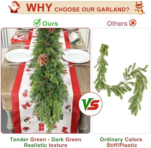 6 Ft Real Touch Christmas Garlands Thick Soft Bendable Pine Cedar Garland