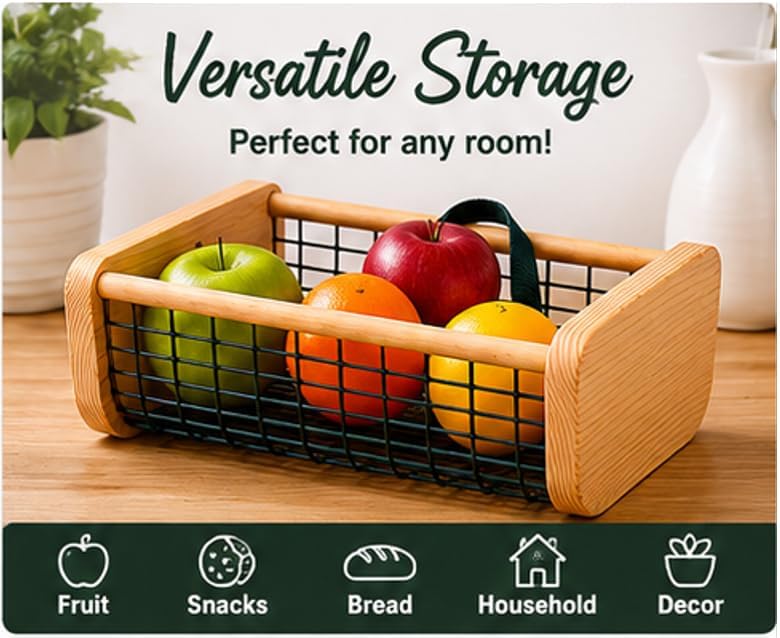 Garden Hod Harvest Basket – Wood & Wire Harvest Basket for Collecting Vegetables, Fruits, Flowers & Eggs, Rustic