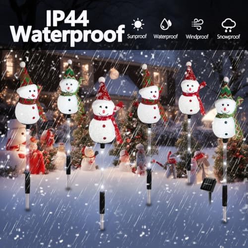 Solar Christmas Snowman Pathway Lights Outdoor Decoration, 6 Pack